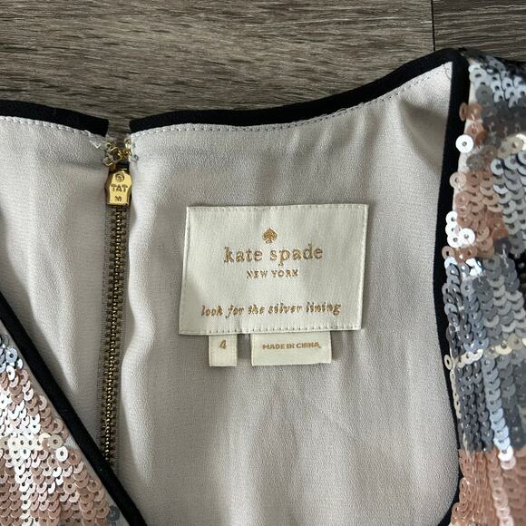 NWOT Kate Spade Sequin Plaid Shift Dress Pumice 4 V Neck Short Sleeve Party Mini - Picture 3 of 16